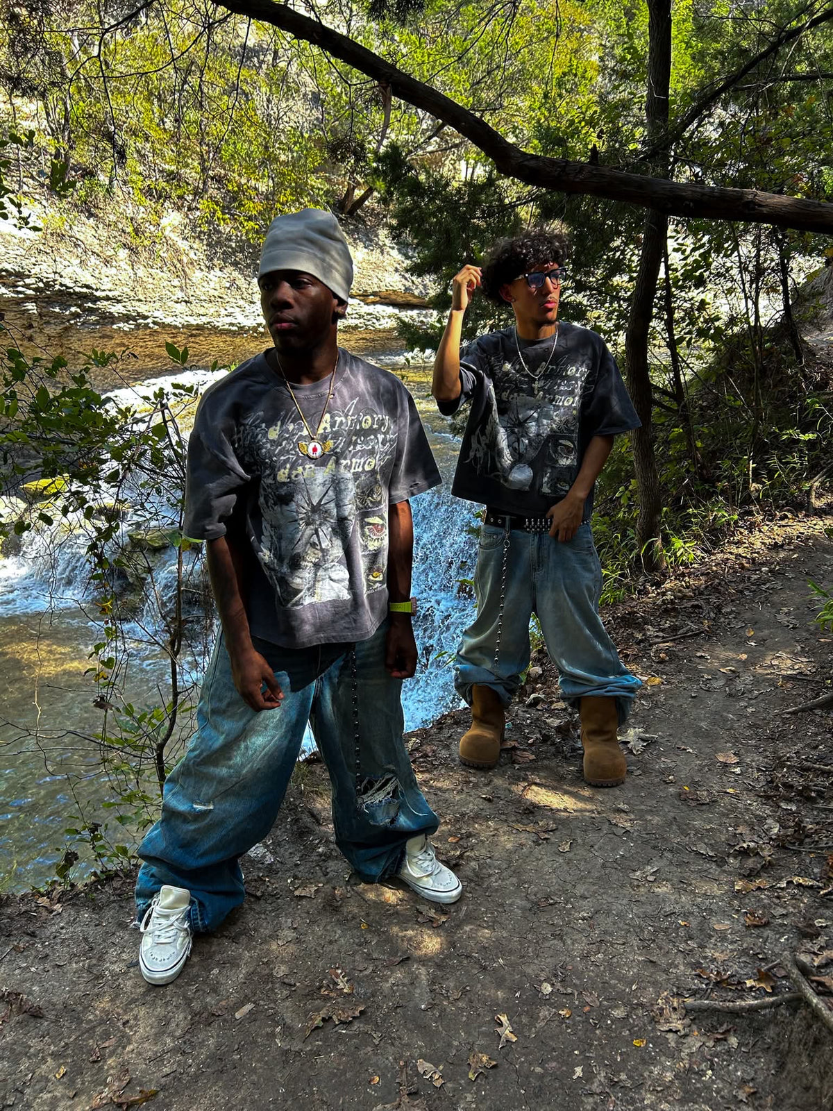 Hidden Armory Fragments Tee worn by two models