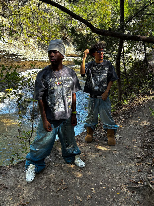 Hidden Armory Fragments Tee worn by two models